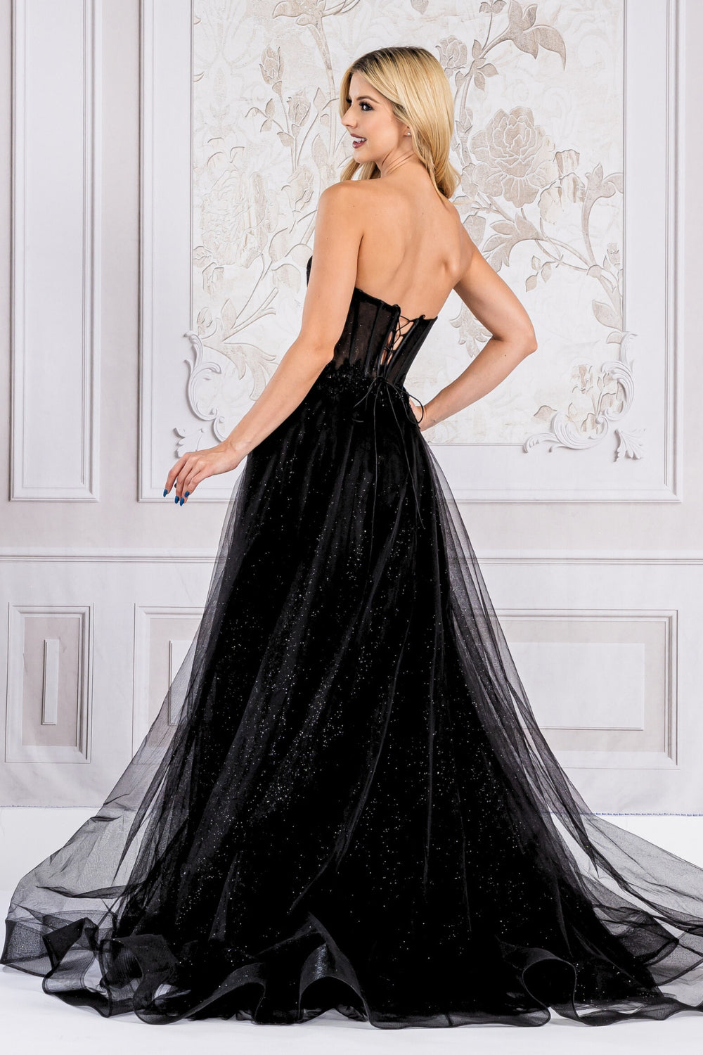 Nicole Scherzinger Black Strapless Evening Gown